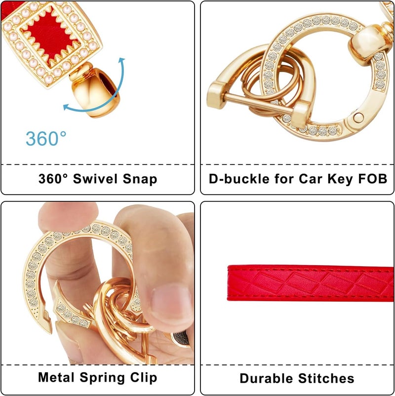 OHKYOOT Store Leather Wristlet Keychain,Wrist Keychain Car Key Chain with 5 Key Ring and Anti-Lost D Ring - Image 2
